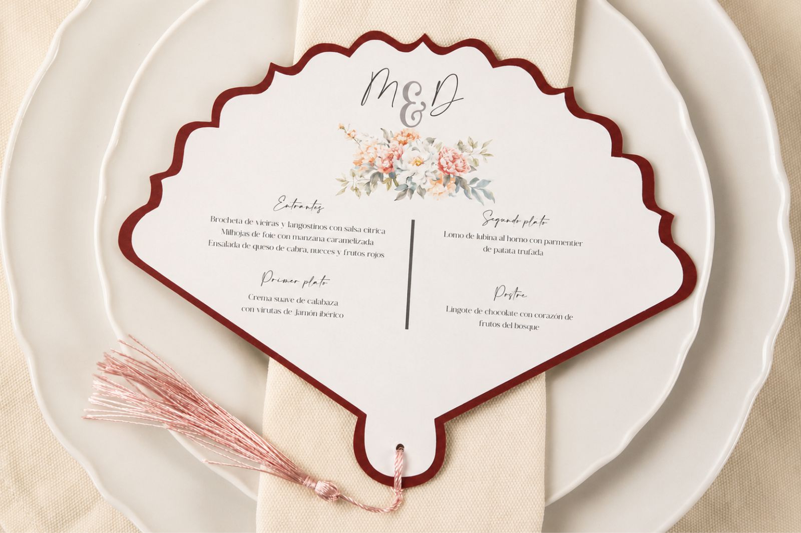 Abanico de boda con menú personalizado y dedicatoria - AMATISTA