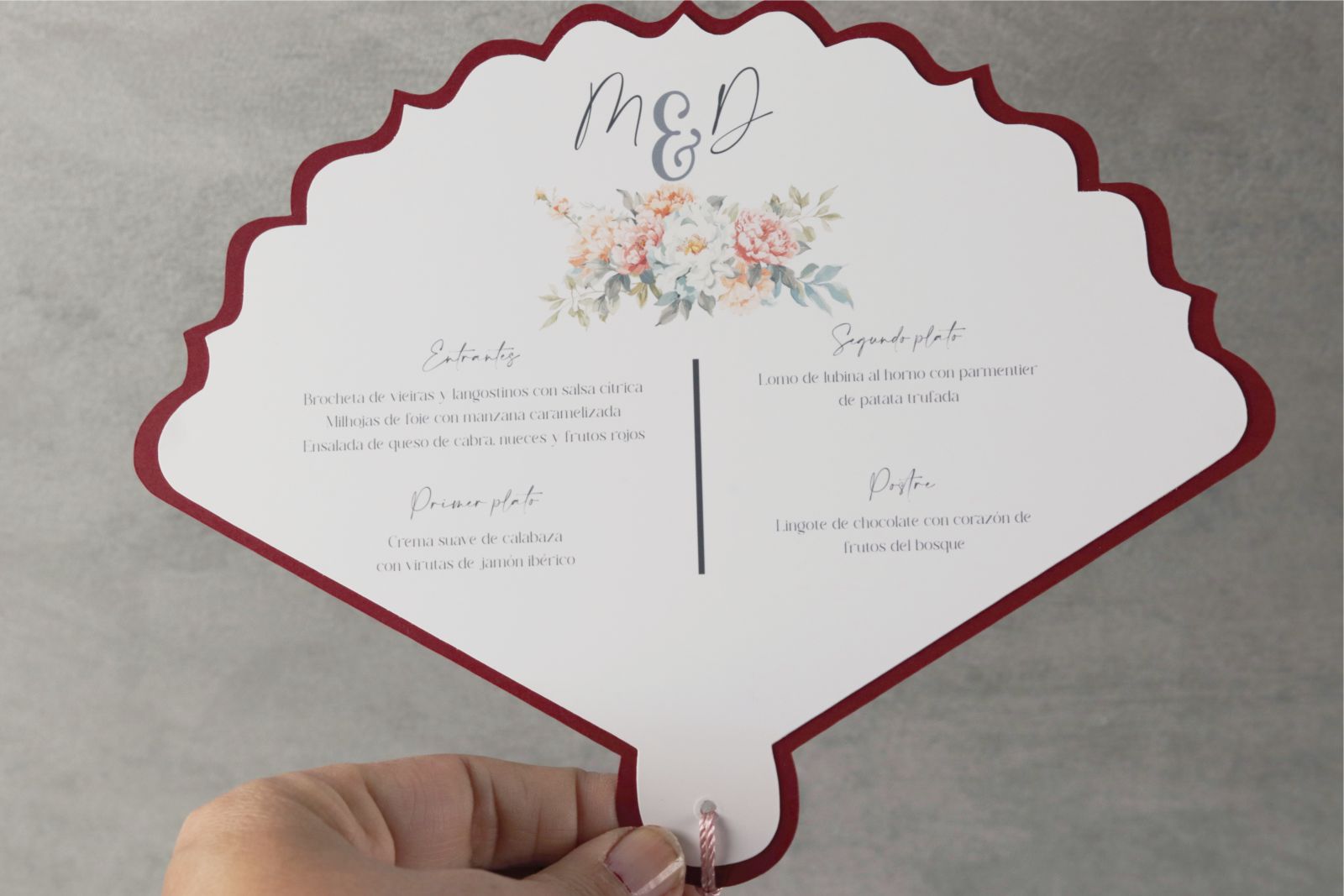 Abanico de boda con menú personalizado y dedicatoria - AMATISTA