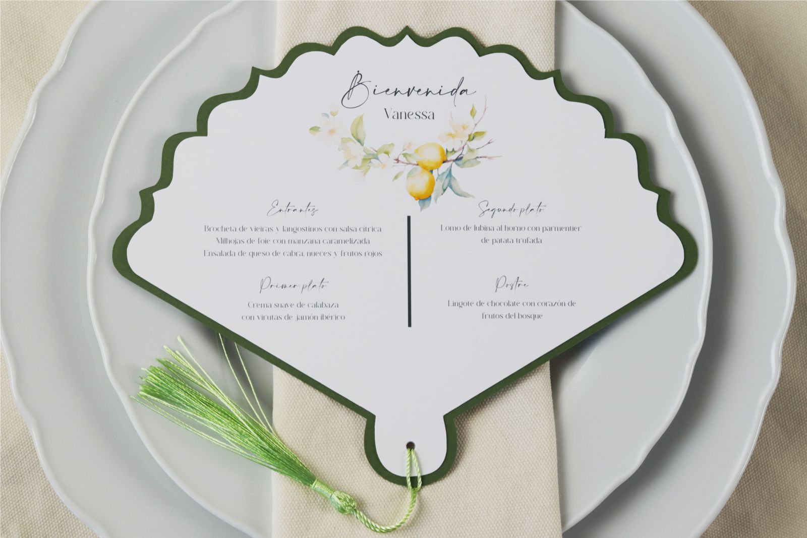 Abanico de boda con menú personalizado y dedicatoria - SICILIA