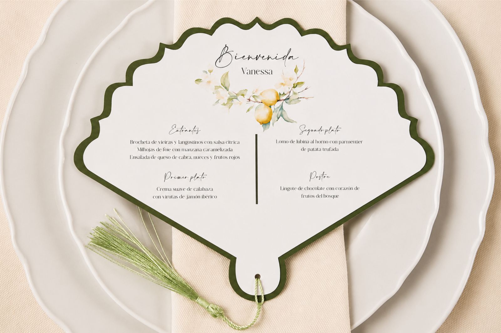 Abanico de boda con menú personalizado y dedicatoria - SICILIA