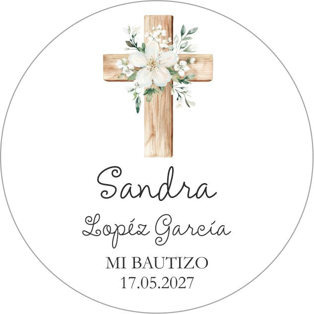 Adhesivo personalizado de Bautizo y Comunión - Cruz