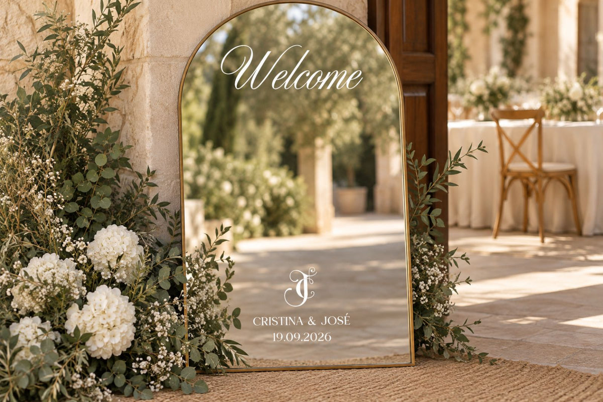 Vinilo para espejo de boda «Welcome» – Personalizado