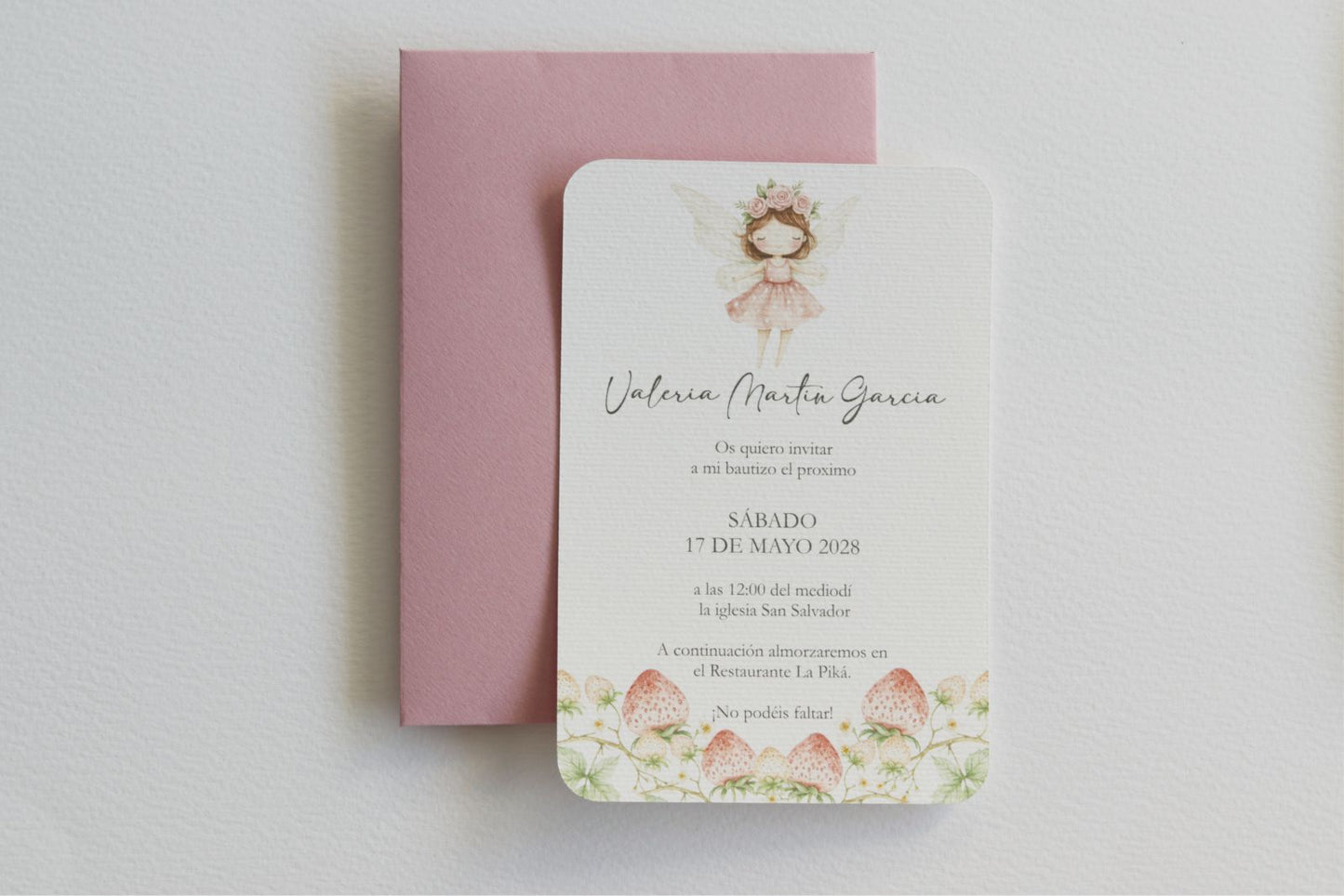 Invitación de Bautizo - Hada Fresa