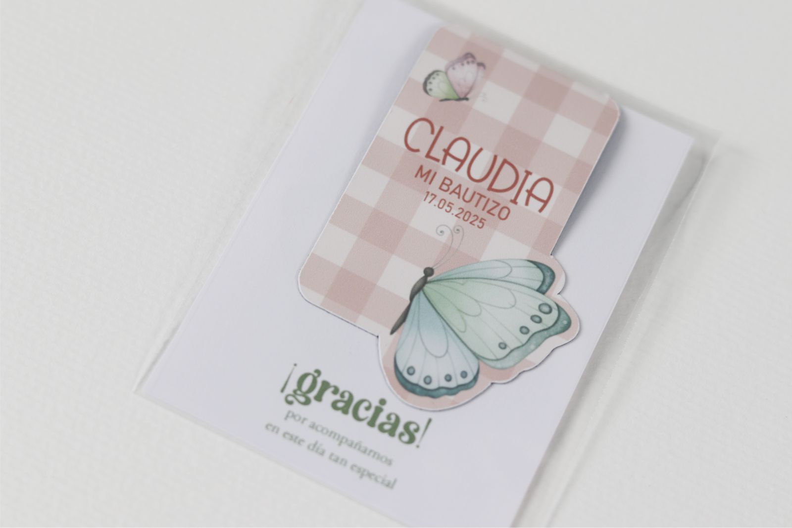 Marcapáginas imantado - Fondo Vichy Con Mariposa