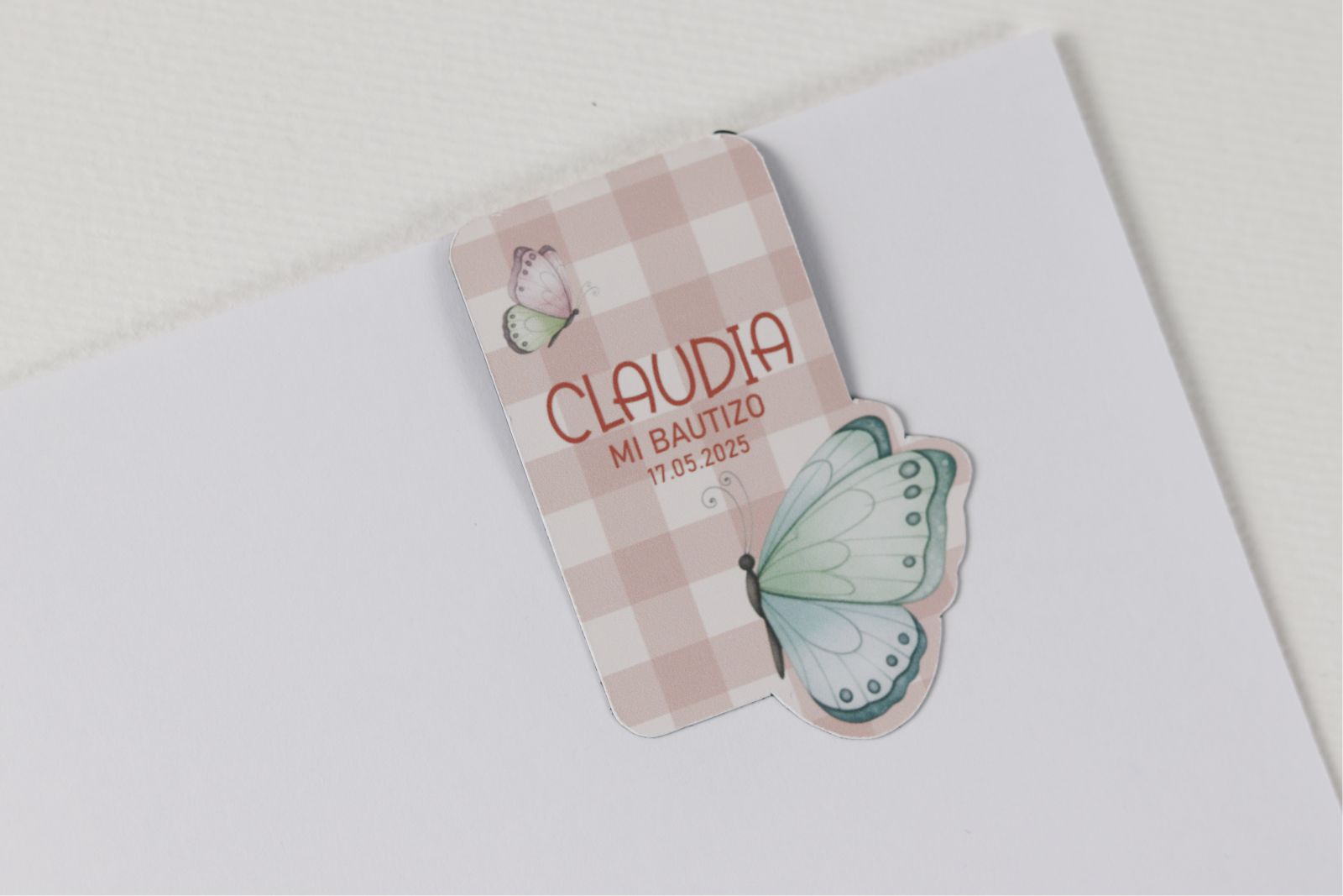 Marcapáginas imantado - Fondo Vichy Con Mariposa