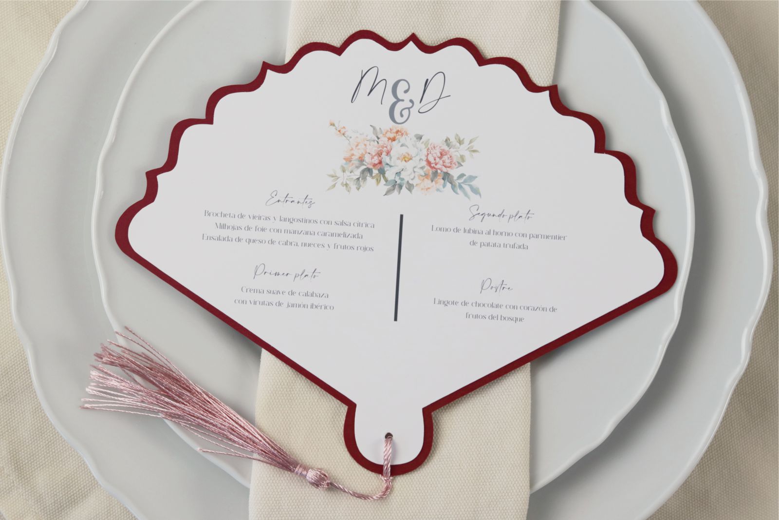 Abanico de boda con menú personalizado y dedicatoria - AMATISTA