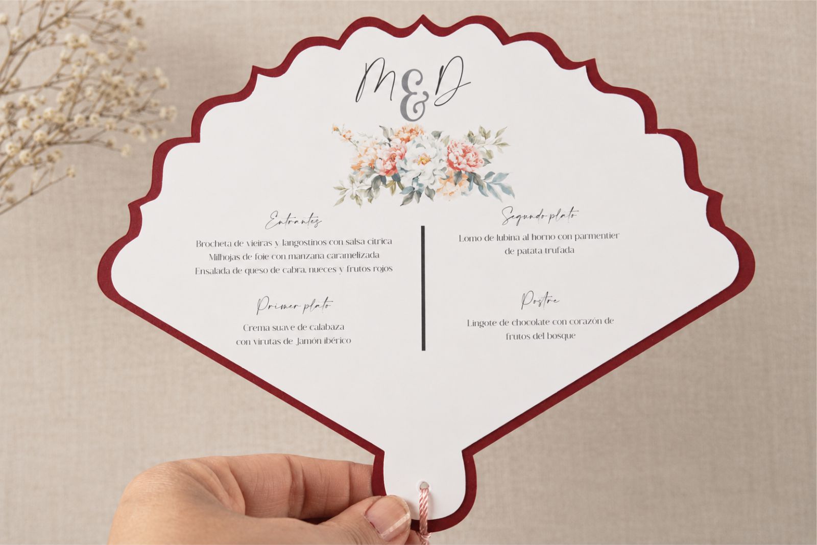 Abanico de boda con menú personalizado y dedicatoria - AMATISTA
