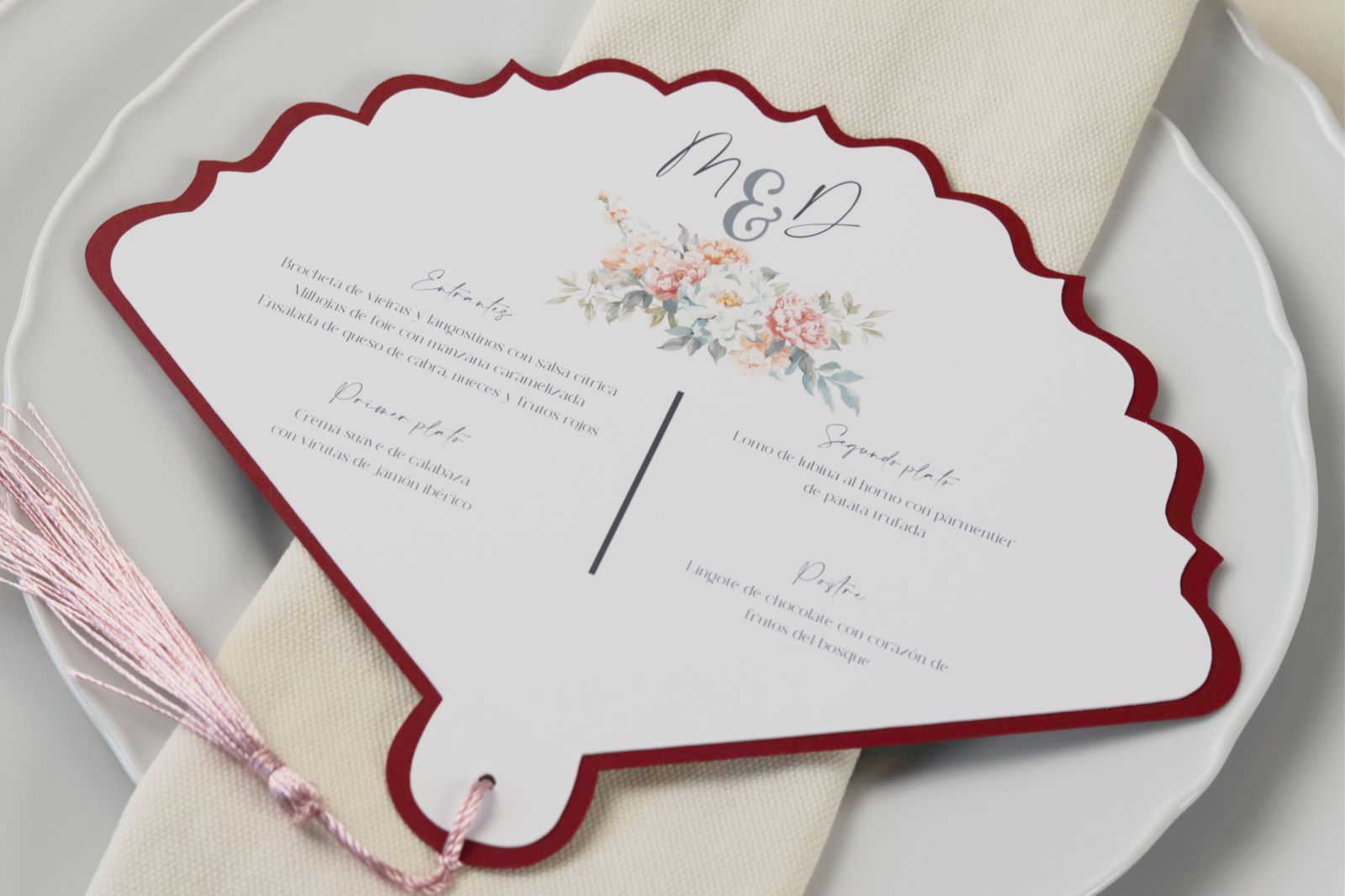 Abanico de boda con menú personalizado y dedicatoria - AMATISTA