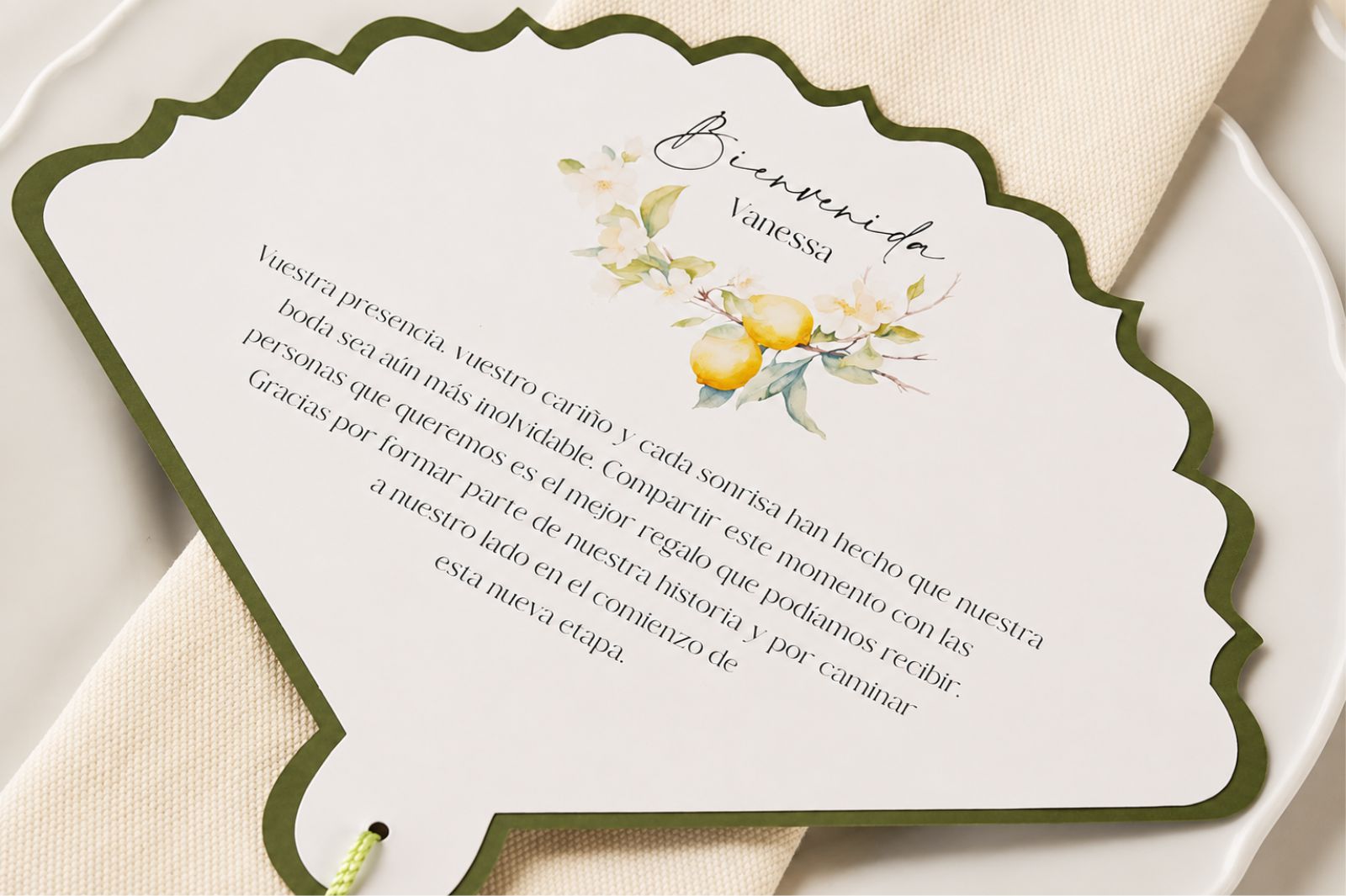 Abanico de boda con menú personalizado y dedicatoria - SICILIA