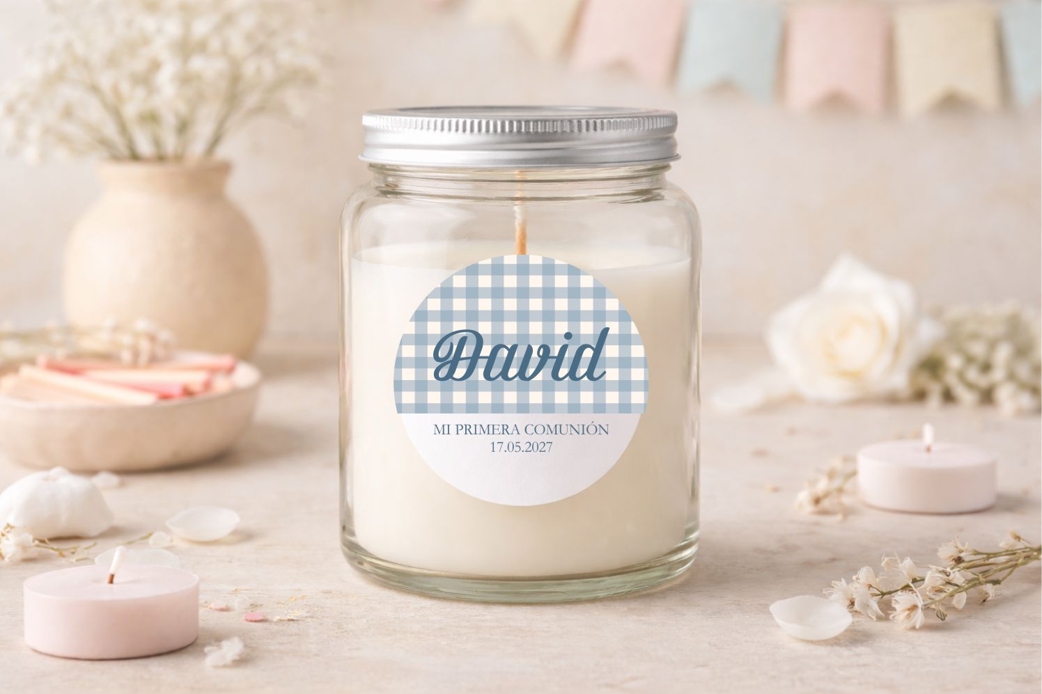 Adhesivo personalizado - Vichy Azúl