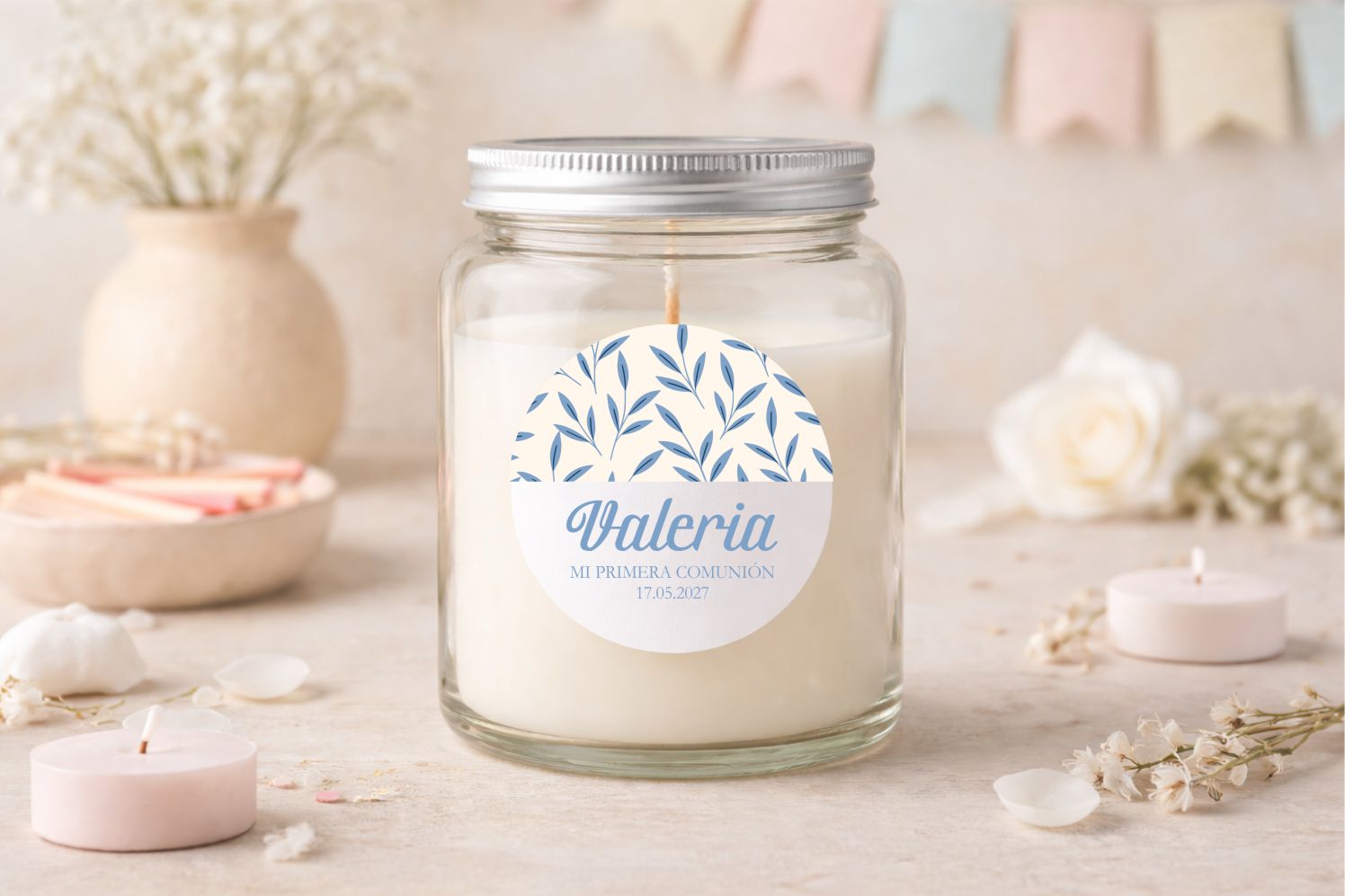 Adhesivo Personalizado - Floral Azúl