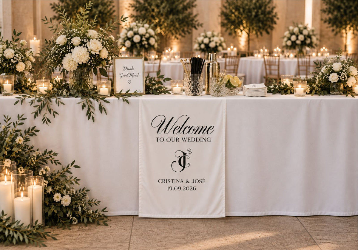 Cartel de Bienvenida de Boda en Tela