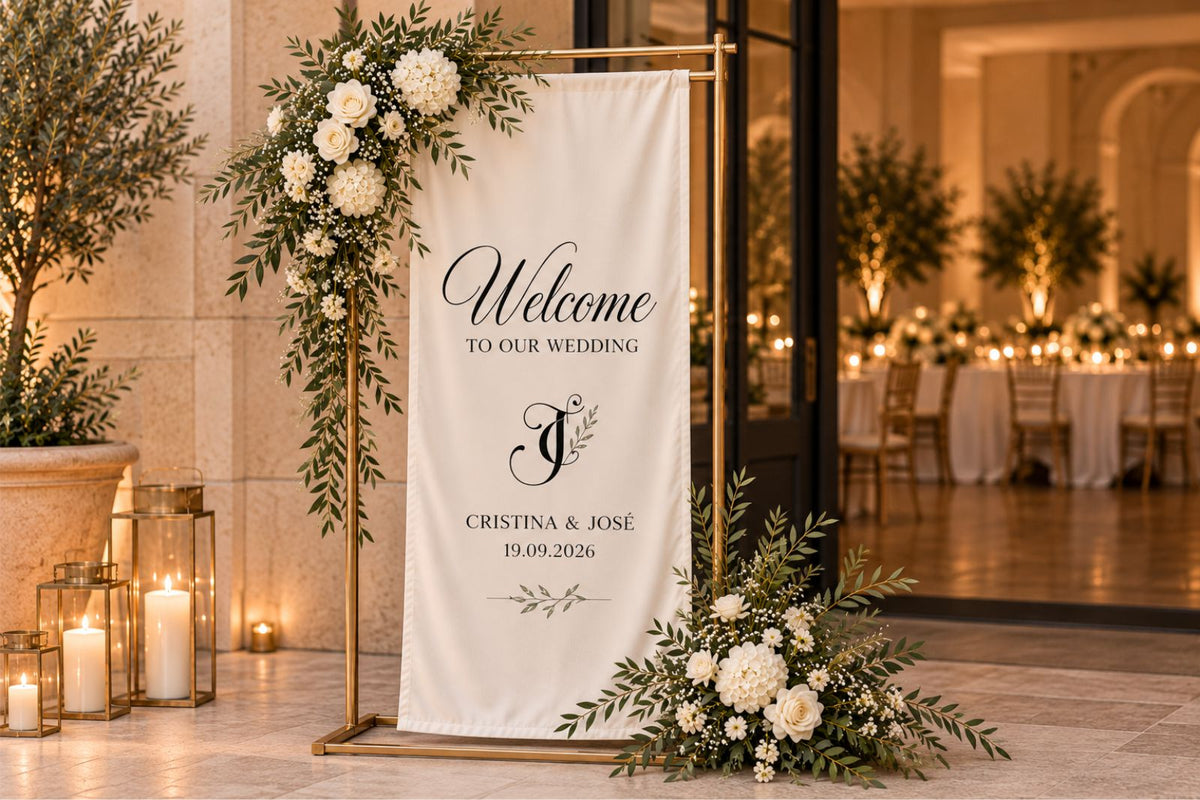 Cartel de Bienvenida de Boda en Tela