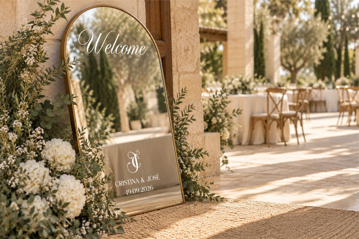 Vinilo para espejo de boda «Welcome» – Personalizado