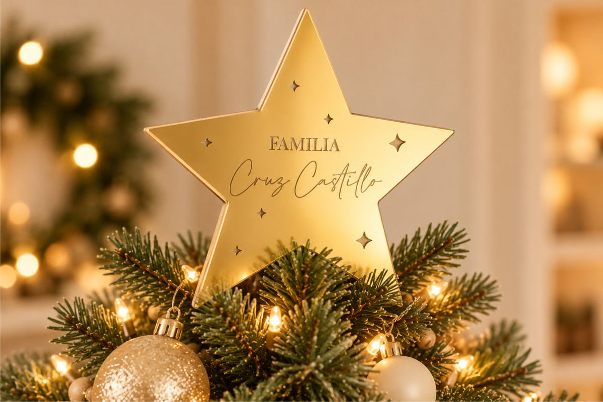 Estrella de Navidad personalizada para el árbol con nombre familiar