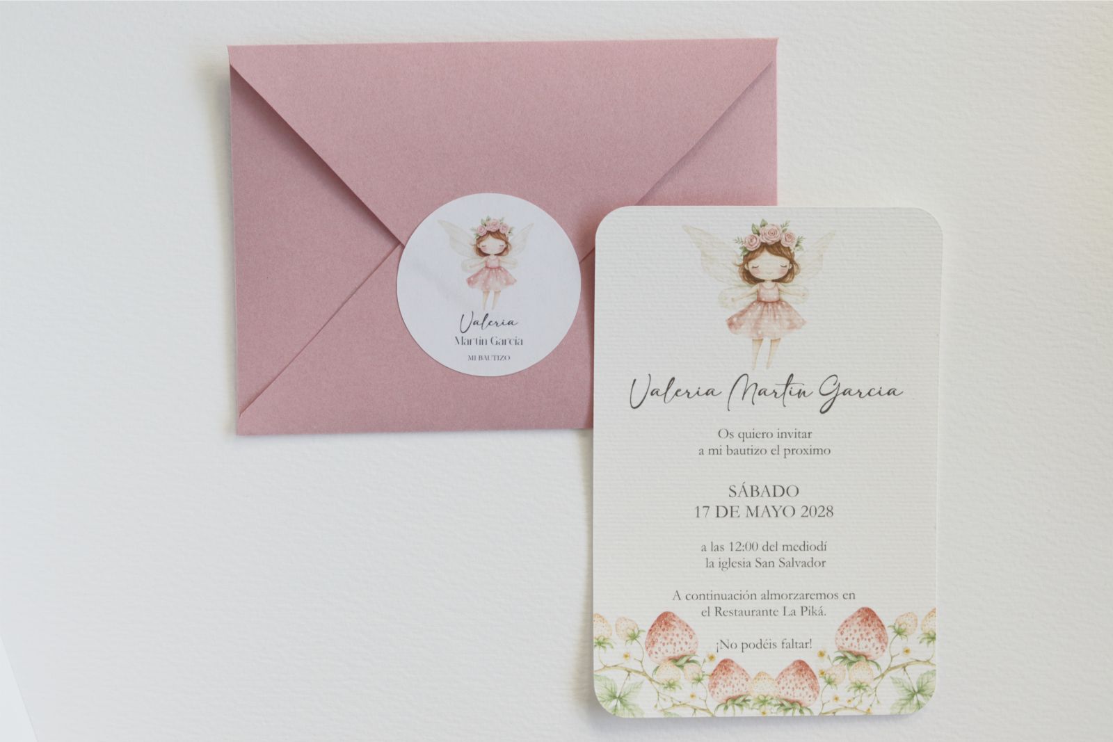 Invitación de Bautizo - Hada Fresa