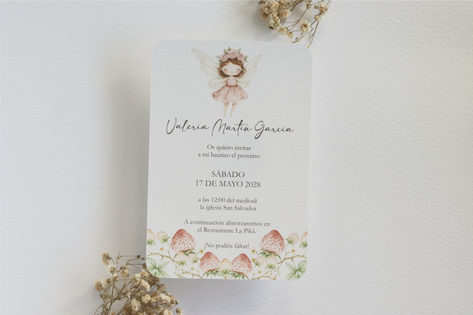Invitación de Bautizo - Hada Fresa