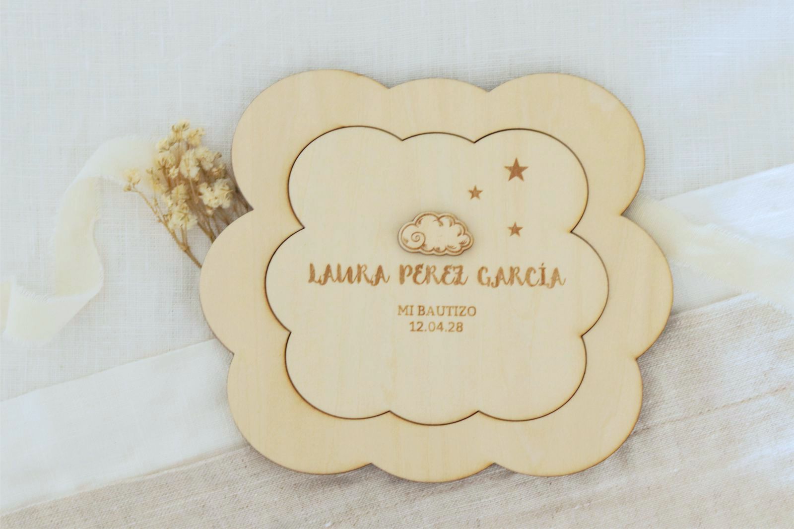 Invitación de madera natural - NUBE