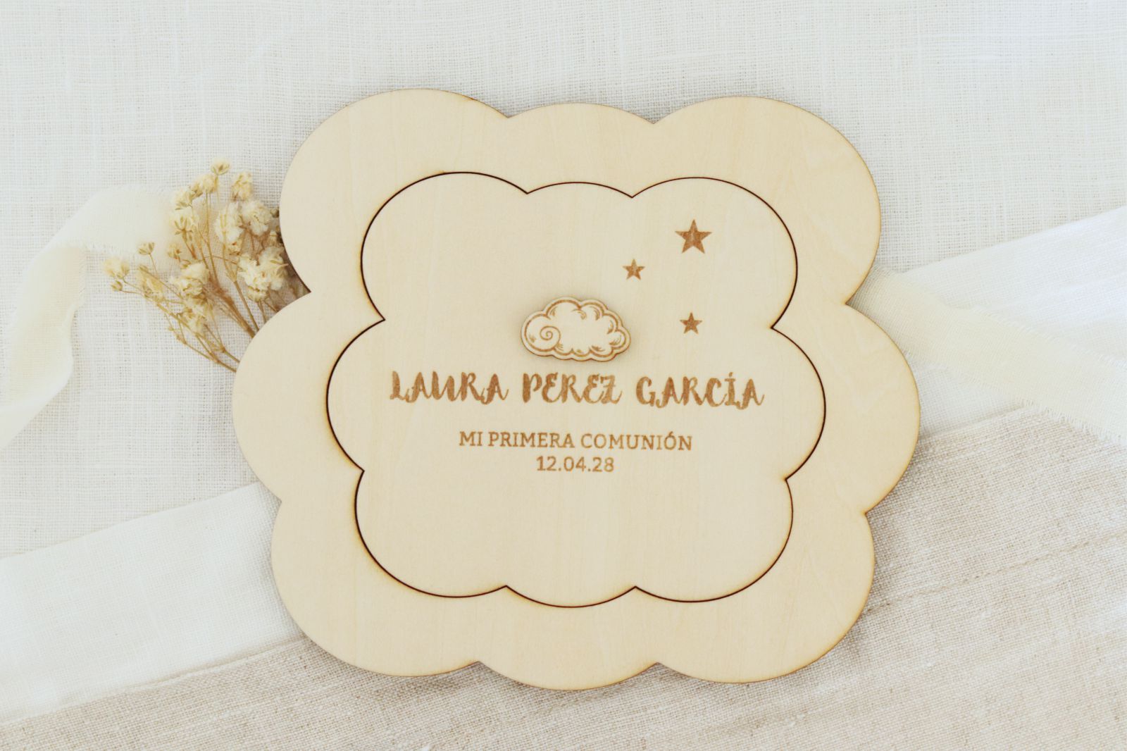 Invitación de madera natural - NUBE