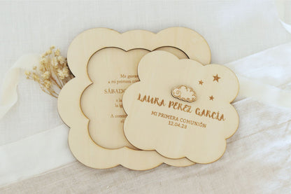 Invitación de madera natural - NUBE