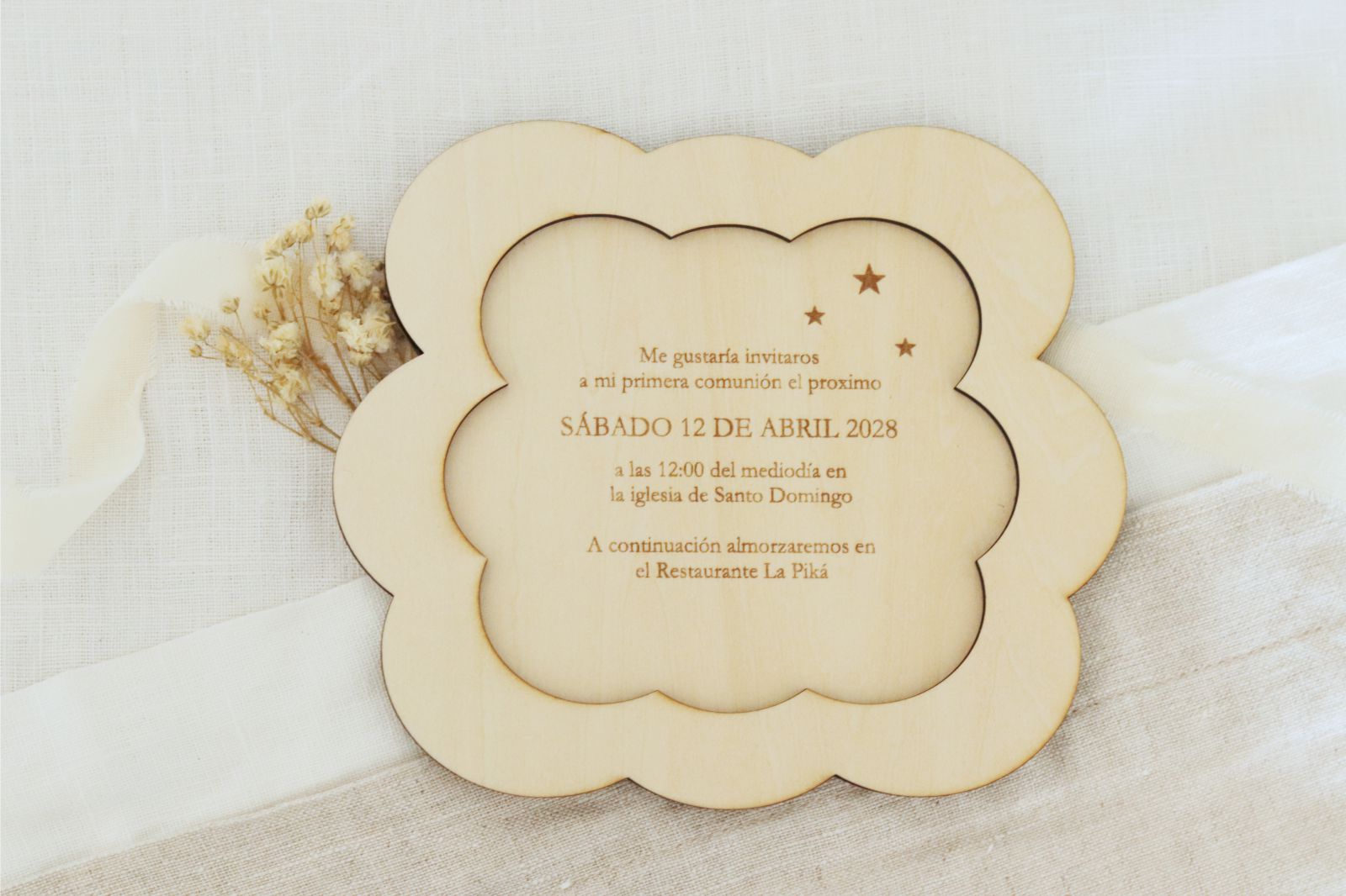 Invitación de madera natural - NUBE