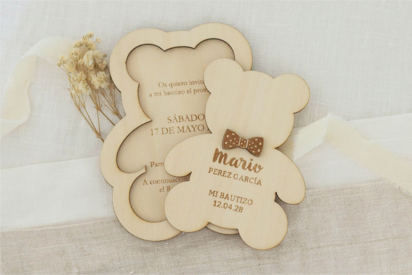 Invitación de madera natural - OSO