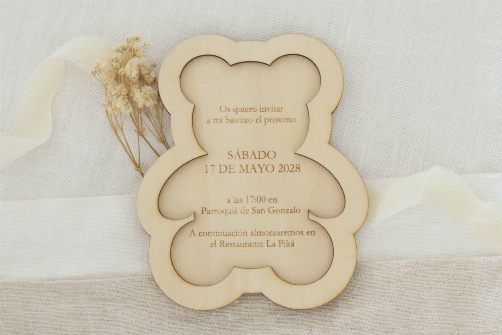 Invitación de madera natural - OSO