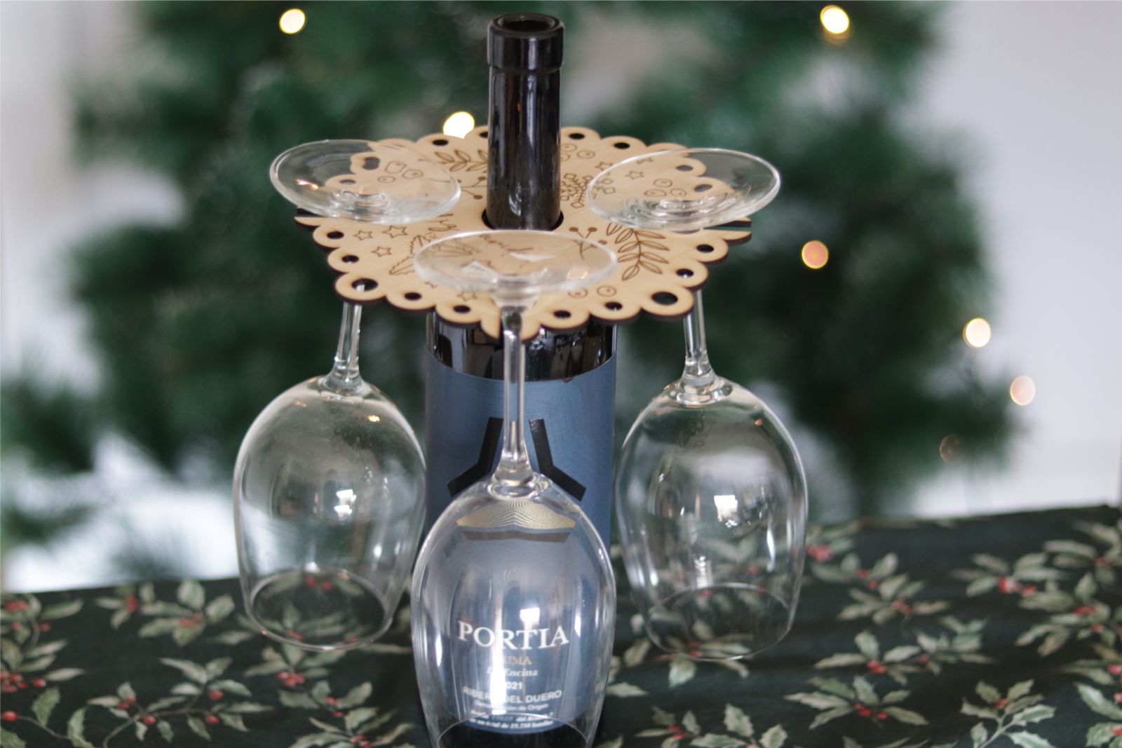 Soporte vino y copas navideño